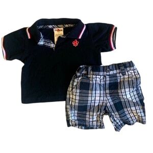 Kid Zone Black and White Plaid Short Set